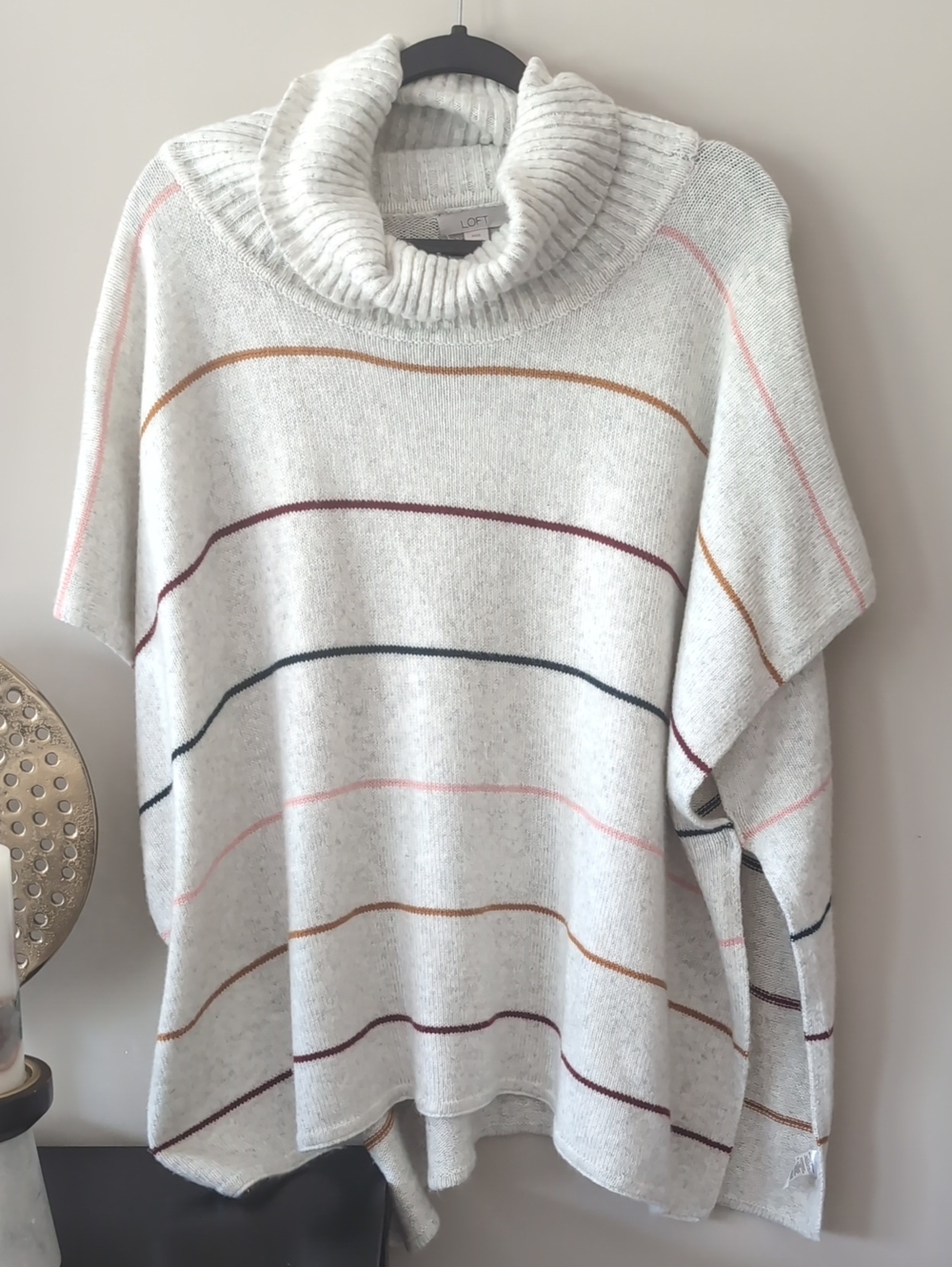 Loft Striped Turtleneck Poncho Sweater XS/S